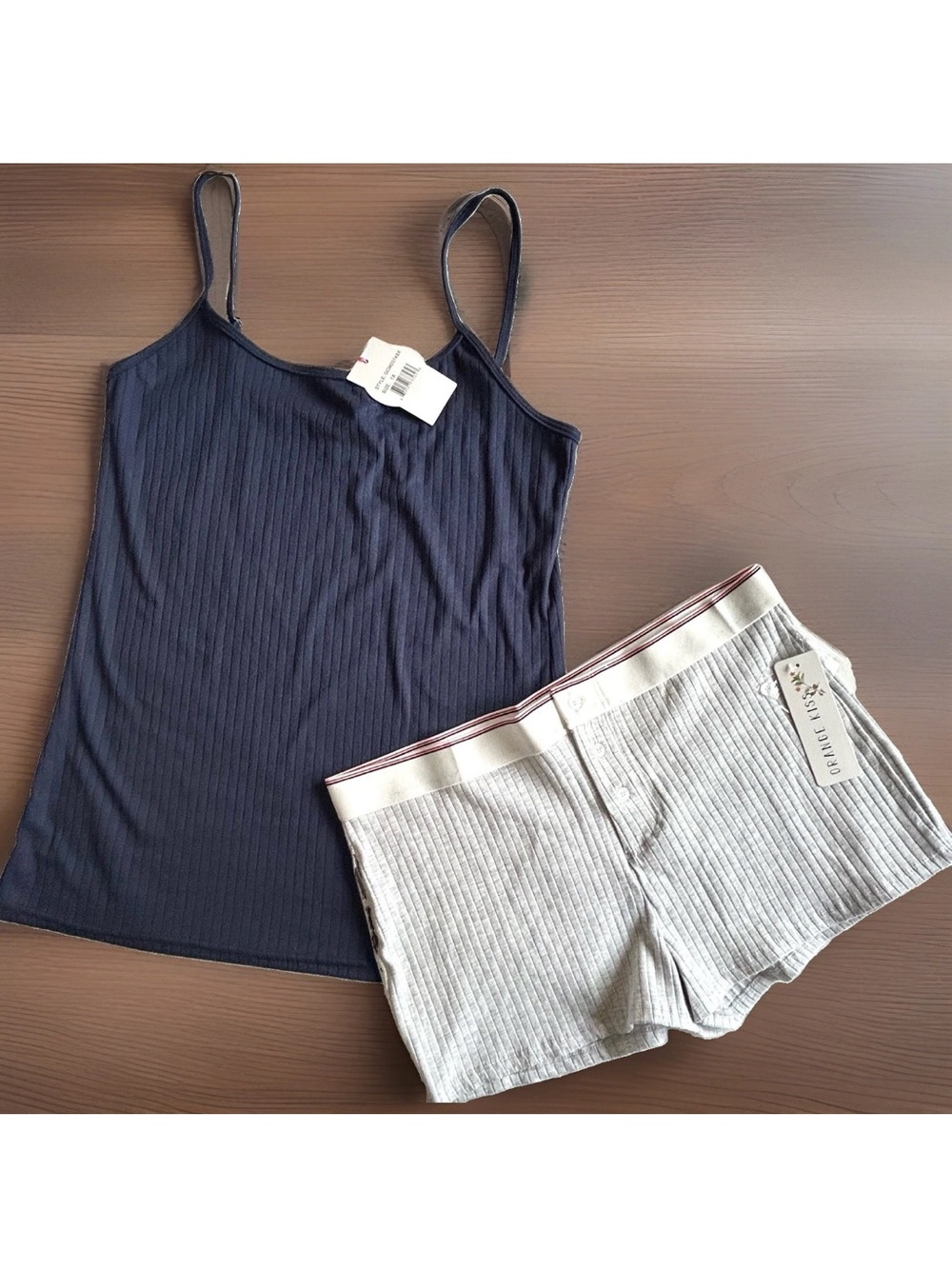 Emily Stacey Soft Poly 1X Tank Top & Orange Kiss XL Cotton Blend Grey Shorts PJs